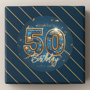 Smaragdblå och guld 50-årsfirande runt klistermärke