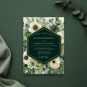 Smaragdblommande Romantiskt Bröllop Inbjudningar