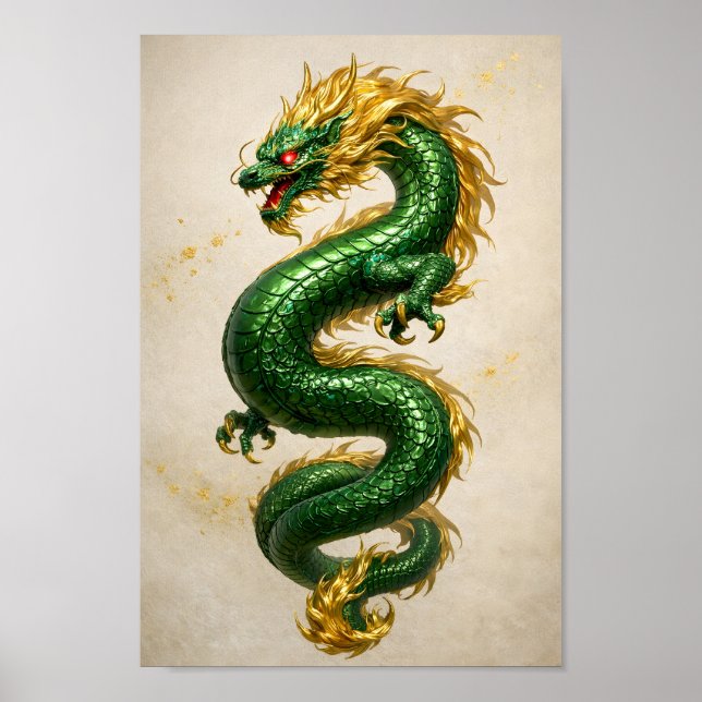 Smaragddrake med gyllene man – mytiskt väsen poster (Framsidan)