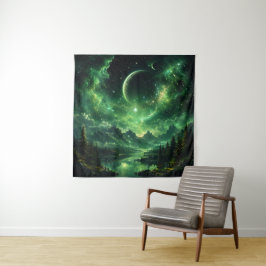 Smaragdgalaxtens nattliga himmel över bergsskog