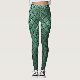 Smaragdglänsande drakfjällsmönster leggings