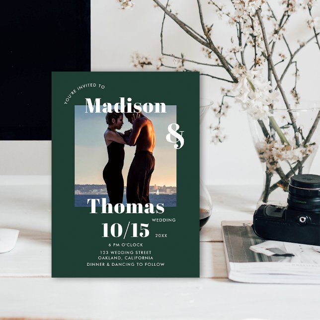 Smaragdgrön 1 Foto Djärv Minimalistisk Bröllop Inbjudningar (Skapare uppladdad)
