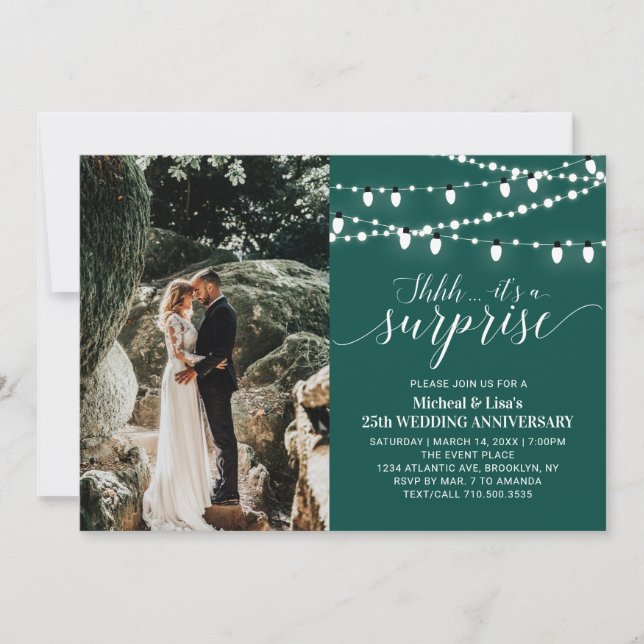 Smaragdgrön 20-års bröllopsjubileum foto inbjudningar (Framsida)