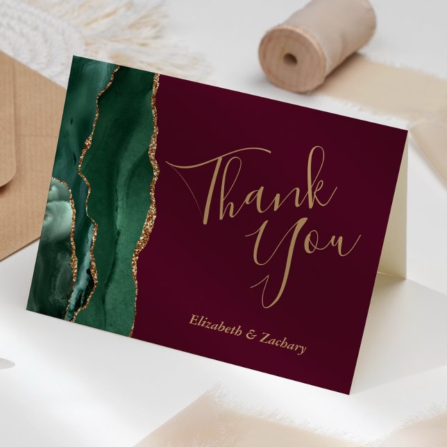Smaragdgrön Agat Burgunderröd Bröllop Tack Kort (Skapare uppladdad)