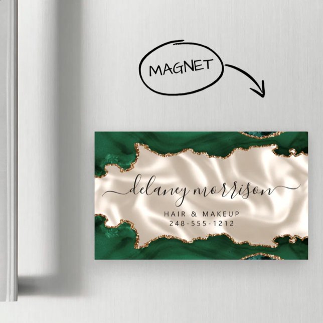 Smaragdgrön Agat Guld Glitter Elfenben Lyx Magnetiska Visitkort (Skapare uppladdad)