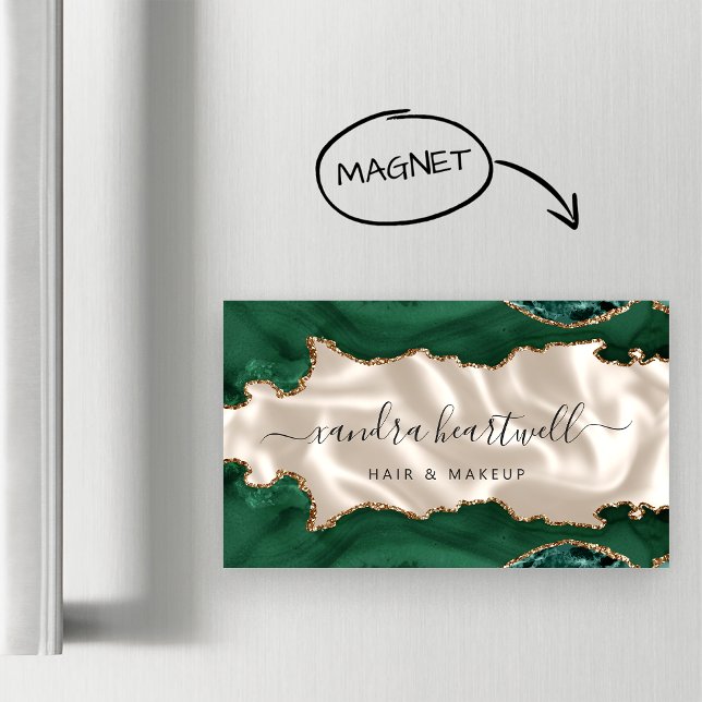 Smaragdgrön Agat Guld Glitter Lyx Magnetiska Visitkort (Skapare uppladdad)