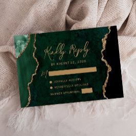 Smaragdgrön Agat Guld Script Bröllop OSA Kort