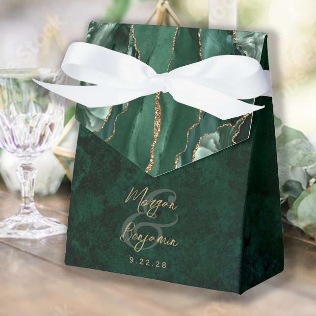 Smaragdgrön Agat Guld Script Bröllop Presentaskar (Skapare uppladdad)