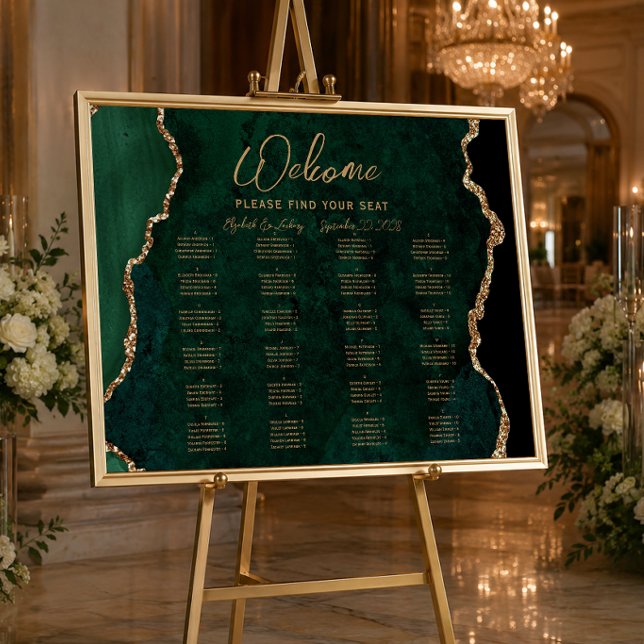 Smaragdgrön Agat Guld Script Bröllop Välkommen Poster (Skapare uppladdad)