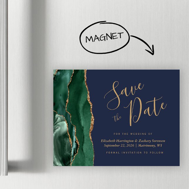 Smaragdgrön Agate Navy Bröllop Spara Datum (Skapare uppladdad)