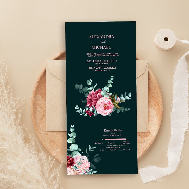 Smaragdgrön akvarell Burgunderröda blommor Bröllop (Skapare uppladdad)