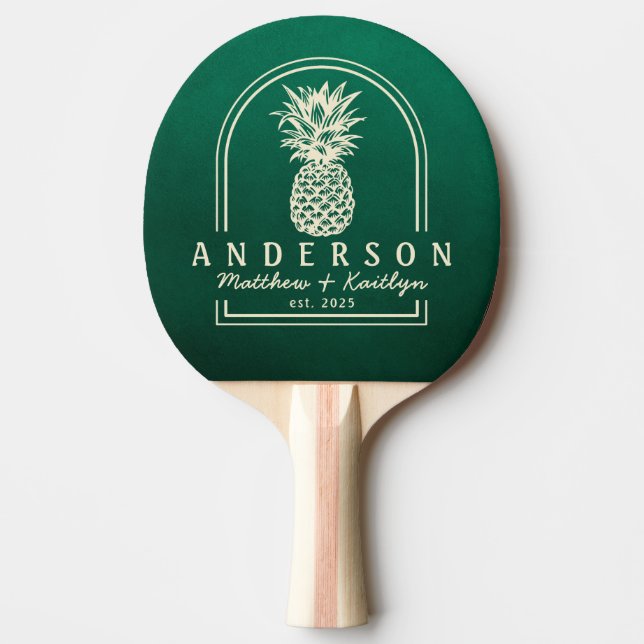 Smaragdgrön Ananasbröllopsbåge & Namn Pingisracket (Framsidan)