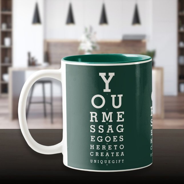 Smaragdgrön anpassad meddelande kul syntestskylt Två-Tonad mugg (Emerald Green Custom Message Fun Eyesight Chart Two-Tone Coffee Mug)
