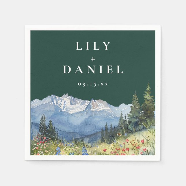 Smaragdgrön Bergvildblomma Bröllop Pappersservett (Framsidan)