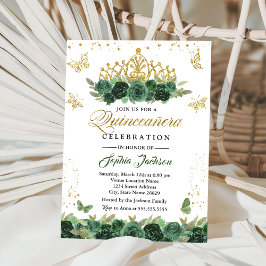 Smaragdgrön blomkrans tiara fjäril Quinceanera Inbjudningar