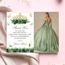 Smaragdgrön blomkrans tiara fjäril Quinceanera Inbjudningar