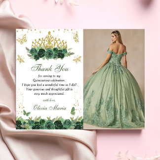 Smaragdgrön blomkrans tiara fjäril Quinceanera Inbjudningar