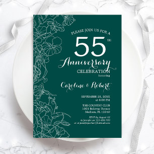 Smaragdgrön Blommig 55-årsjubileum Inbjudningar