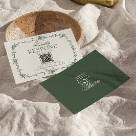 Smaragdgrön Blommig Boho QR-kod Bröllop RSVP OSA Kort