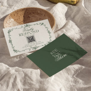Smaragdgrön Blommig Boho QR-kod Bröllop RSVP OSA Kort
