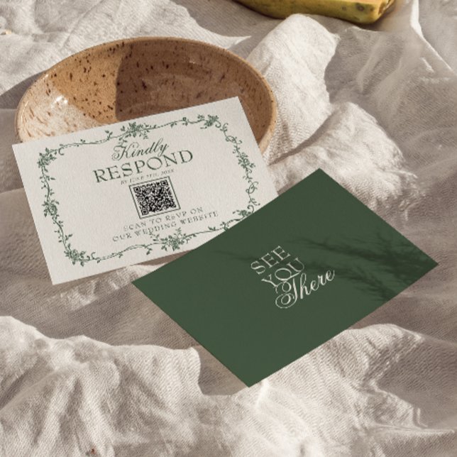 Smaragdgrön Blommig Boho QR-kod Bröllop RSVP OSA Kort (Skapare uppladdad)