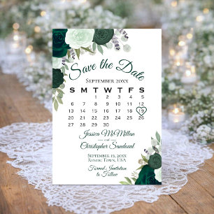 Smaragdgrön Blommig Elegant Boho Bröllopskalender Spara Datumet