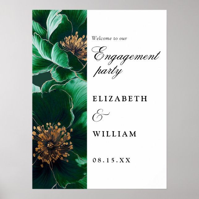 Smaragdgrön blomsterbeklädd välkomstskylt för förl poster (Framsidan)