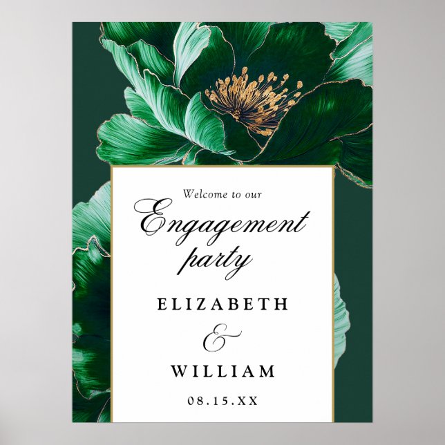 Smaragdgrön blomsterbeklädd välkomstskylt för förl poster (Framsidan)