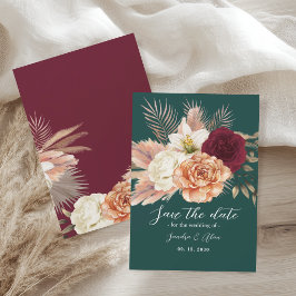 Smaragdgrön blomsterbröllop spara datumet