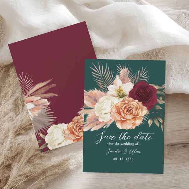 Smaragdgrön blomsterbröllop spara datumet (Skapare uppladdad)