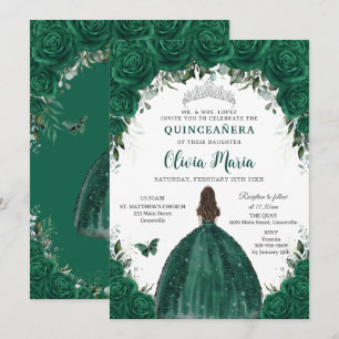 Smaragdgrön blomsterglans prinsessa silver Quincea Inbjudningar