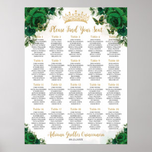 Smaragdgrön blomsterlig Sweet 16 Quinceanera sittp Poster