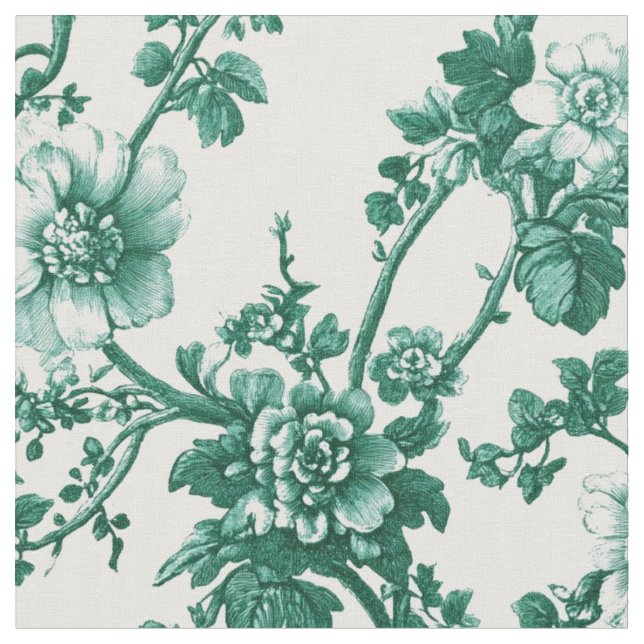 Smaragdgrön blomstervävd toile tyg (Närbild)