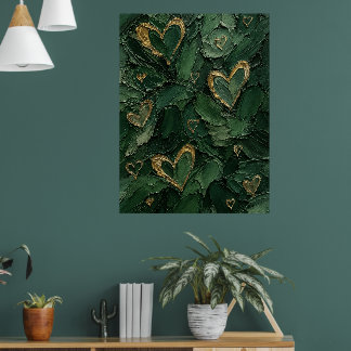 Smaragdgrön botanisk hjärttexturerad väggkonst