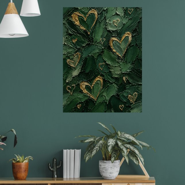 Smaragdgrön botanisk hjärttexturerad väggkonst  (Vardagsrum 1)