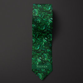 Smaragdgrön botanisk monogram slips