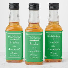 Smaragdgrön Bröllop Vit Namn Datum Chic Mini Spritflaskor Etikett