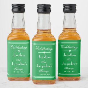 Smaragdgrön Bröllop Vit Namn Datum Chic Mini Spritflaskor Etikett