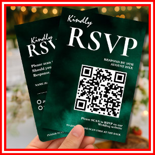 Smaragdgrön Bröllops QR-kod RSVP Tilläggskort