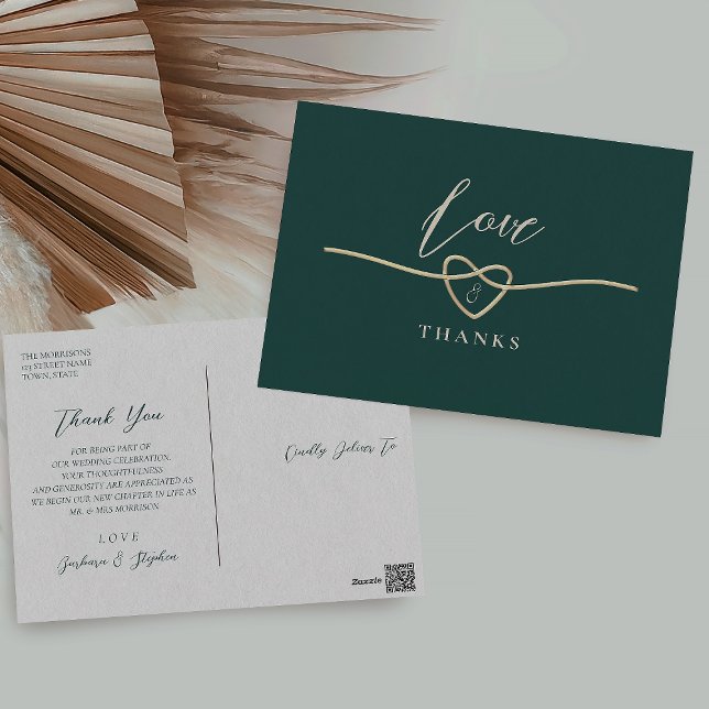 Smaragdgrön bröllops-tack-kort vykort (Skapare uppladdad)