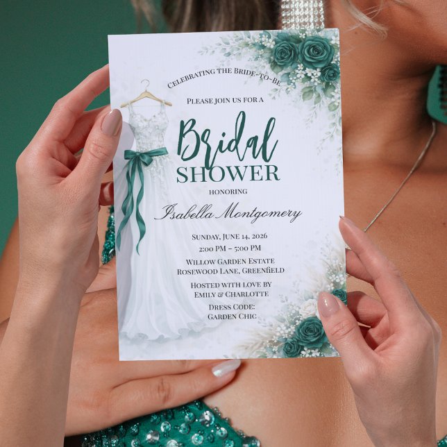 Smaragdgrön brudtärnekjol Bröllopsdusch Inbjudningar (Emerald Green Bridesmaid Dress Bridal Shower Invitations)