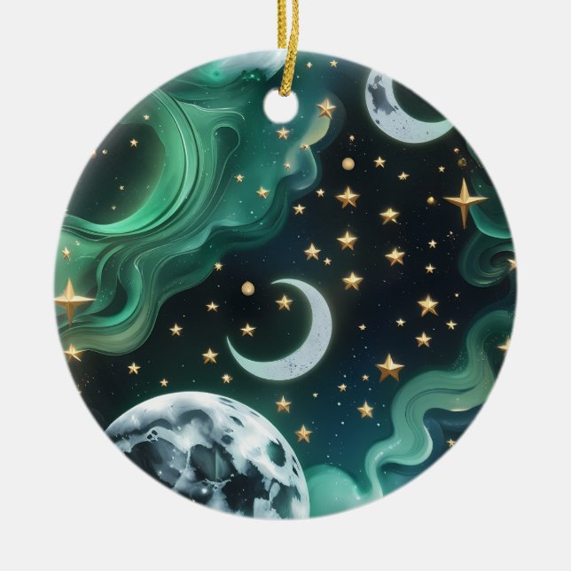Smaragdgrön Celestial Månfaser Ornament (Framsidan)