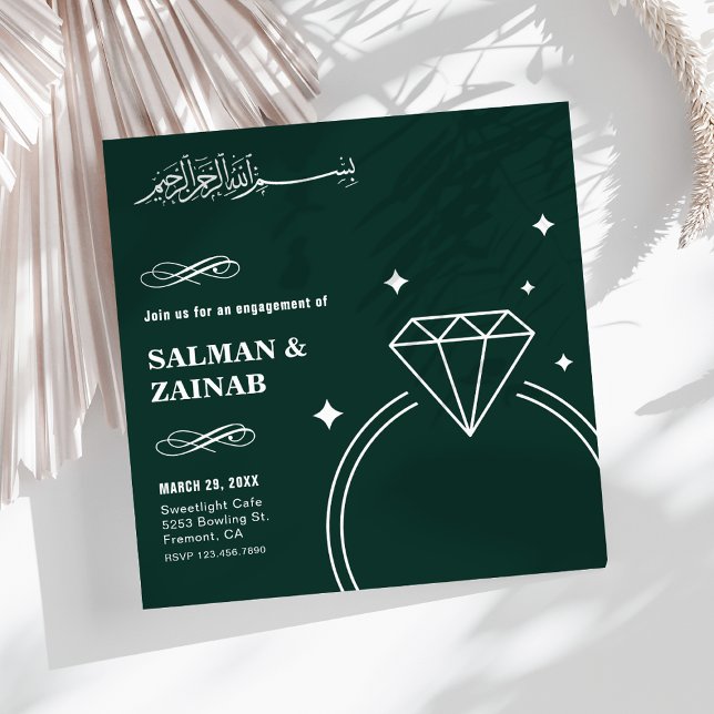 Smaragdgrön diamant ring muslimsk förlovning inbjudningar (Skapare uppladdad)