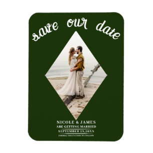 Smaragdgrön diamantfoto bröllop Save the Date Magnet
