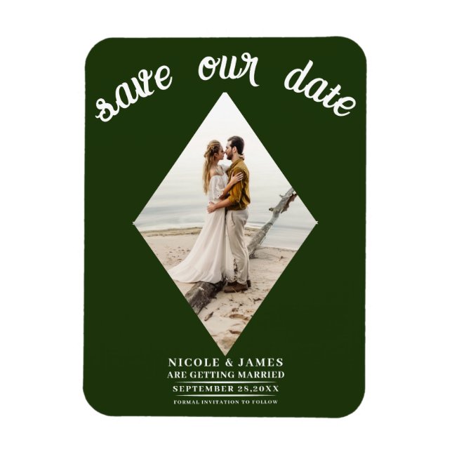 Smaragdgrön diamantfoto bröllop Save the Date Magnet (Vertikal)