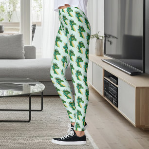 Smaragdgrön Drakporträtt Huvud Fantasi Leggings