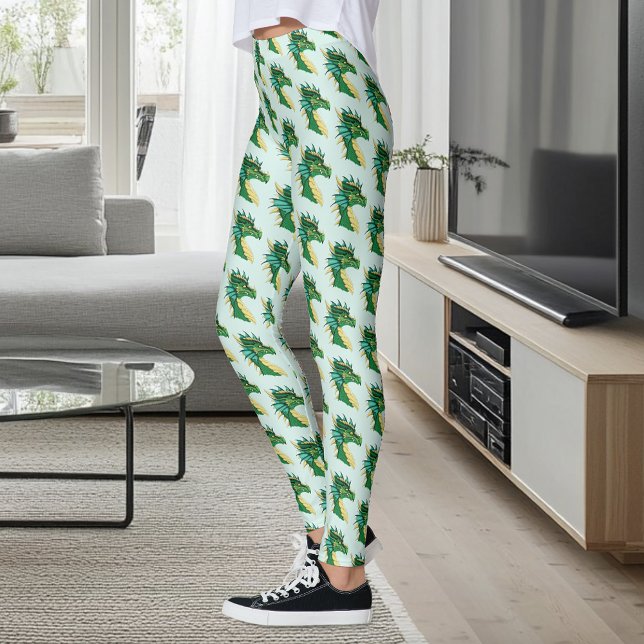 Smaragdgrön Drakporträtt Huvud Fantasi Leggings (Skapare uppladdad)