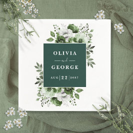 Smaragdgrön elegant blommig bröllopsservett pappersservett