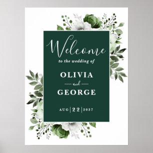 Smaragdgrön elegant blomsterbrölloppsväkommen skyl poster