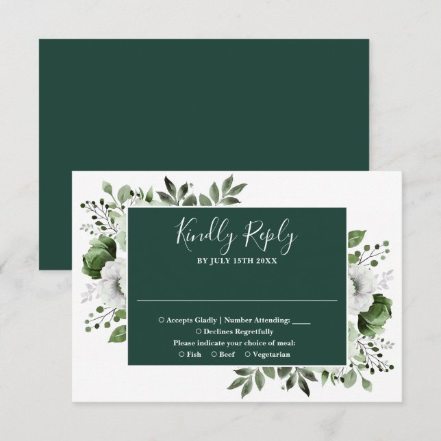 Smaragdgrön Elegant Botanisk Blommig Bröllop OSA Kort (Fram/baksida)
